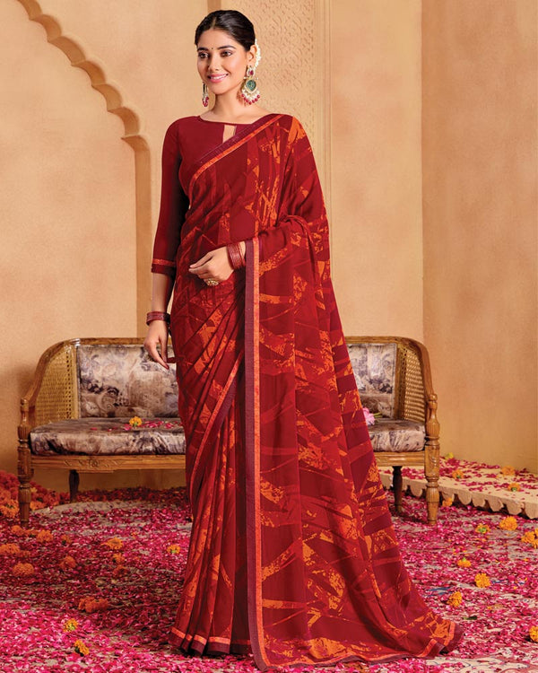 Vishal Prints Maroon Printed Georgette Saree With Fancy Border