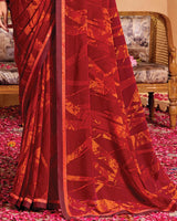 Vishal Prints Maroon Printed Georgette Saree With Fancy Border