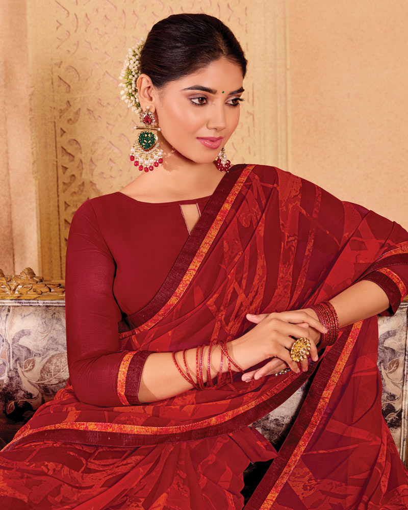 Vishal Prints Maroon Printed Georgette Saree With Fancy Border