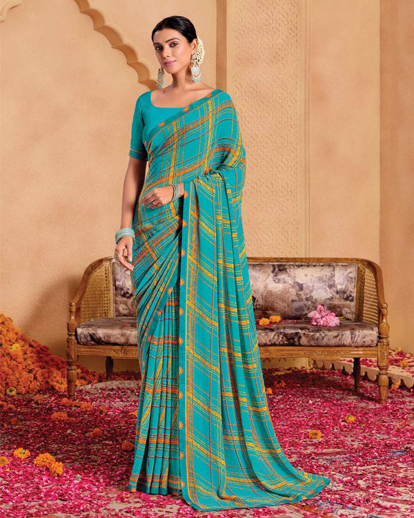 Vishal Prints Sky Blue Printed Georgette Saree With Fancy Border