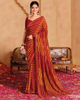 Vishal Prints Dark Red Printed Georgette Saree With Fancy Border