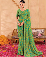 Vishal Prints Olive Green Printed Georgette Saree With Fancy Border