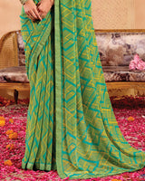 Vishal Prints Olive Green Printed Georgette Saree With Fancy Border