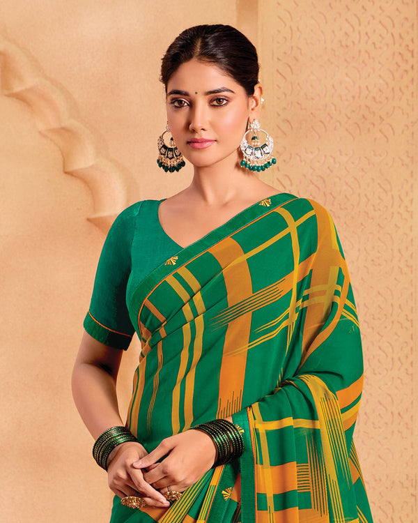 Vishal Prints Light Mehandi Green Printed Georgette Saree With Fancy Border