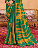 Vishal Prints Light Mehandi Green Printed Georgette Saree With Fancy Border