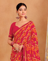 Vishal Prints Pinkish Red Printed Georgette Saree With Fancy Border