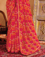 Vishal Prints Pinkish Red Printed Georgette Saree With Fancy Border