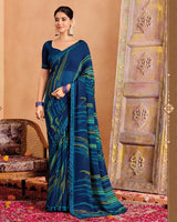 Vishal Prints Navy Blue Printed Georgette Saree With Fancy Border