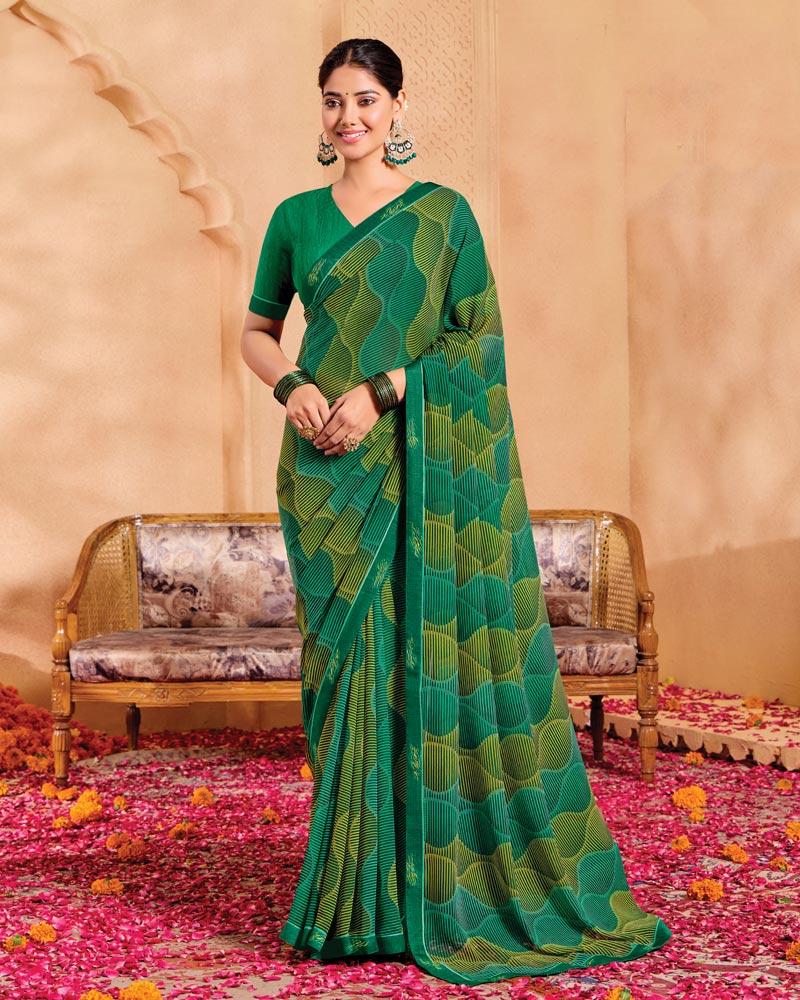 Vishal Prints Deep Sea Green Printed Georgette Saree With Fancy Border