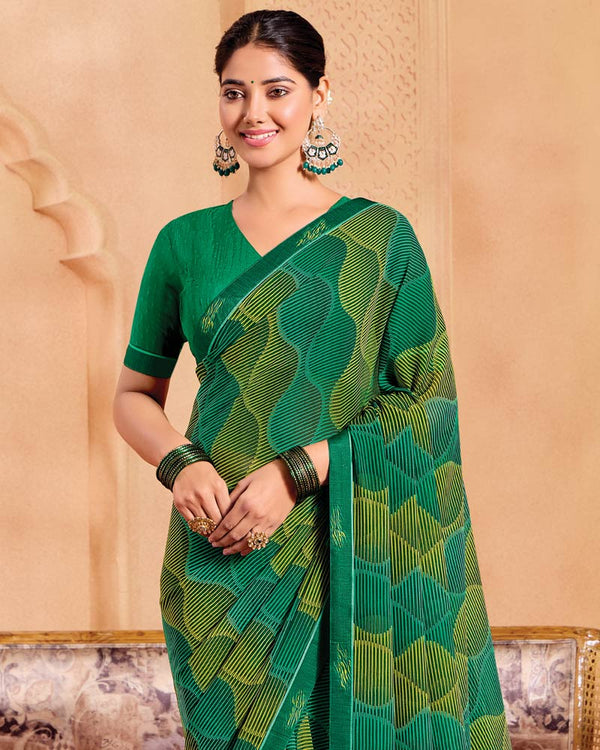 Vishal Prints Deep Sea Green Printed Georgette Saree With Fancy Border