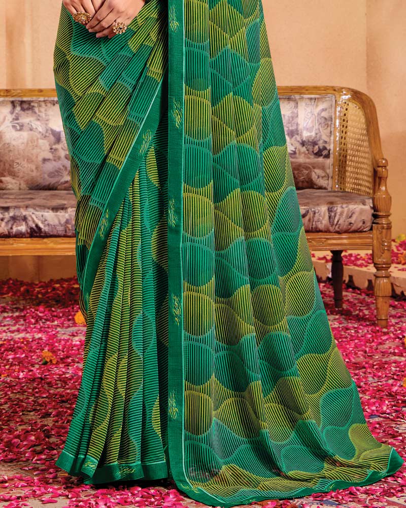 Vishal Prints Deep Sea Green Printed Georgette Saree With Fancy Border