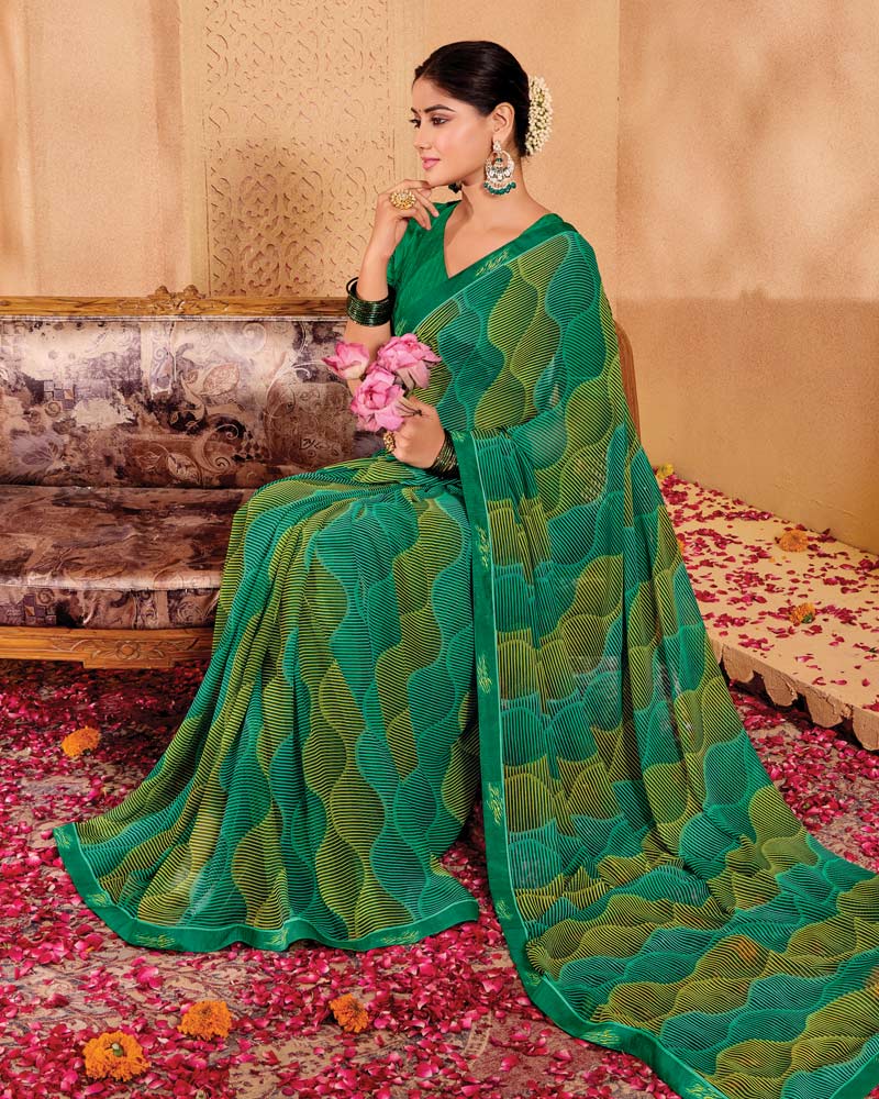 Vishal Prints Deep Sea Green Printed Georgette Saree With Fancy Border