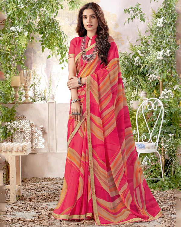 Vishal Prints Amaranth Pink Printed Georgette Saree With Fancy Border