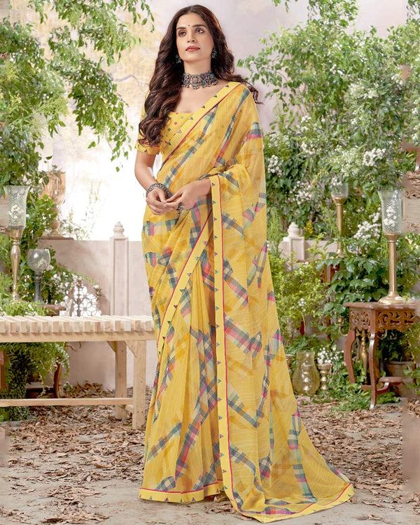 Vishal Prints Apache Yellow Printed Georgette Saree With Fancy Border