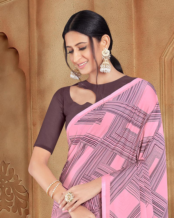 Vishal Prints Baby Pink Printed Criva Crepe Saree With Tassel