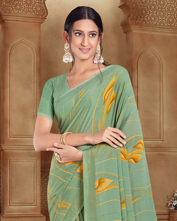 Vishal Prints Turquoise Green Printed Criva Crepe Saree With Tassel