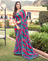 Vishal Prints Red Pink Printed Chiffon Saree With Border