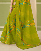 Vishal Prints Olive Green Printed Chiffon Saree With Border