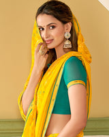 Vishal Prints Dark Yellow Printed Chiffon Saree With Border