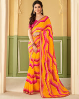 Vishal Prints Mustard Printed Chiffon Saree With Border