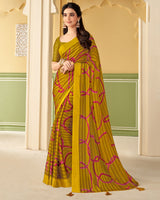 Vishal Prints Dark Mustard Printed Chiffon Saree With Border