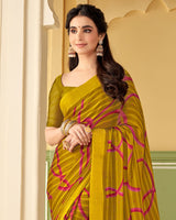 Vishal Prints Dark Mustard Printed Chiffon Saree With Border