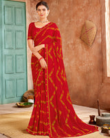 Vishal Prints Cherry Red Printed Patterned Chiffon Saree With Fancy Border