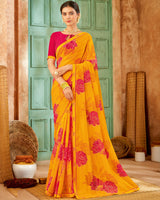 Vishal Prints Yellowish Orange Printed Patterned Chiffon Saree With Fancy Border