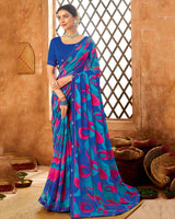 Vishal Prints Dark Blue Printed Patterned Chiffon Saree With Fancy Border