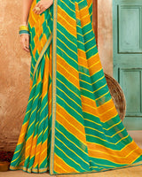 Vishal Prints Dark Mint Green Printed Patterned Chiffon Saree With Fancy Border