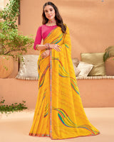 Vishal Prints Dark Yellow Printed Georgette Saree With Fancy Border