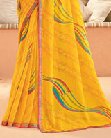 Vishal Prints Dark Yellow Printed Georgette Saree With Fancy Border