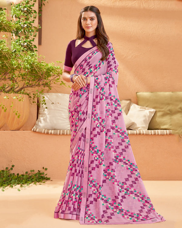 Vishal Prints Light Magenta Printed Georgette Saree With Fancy Border