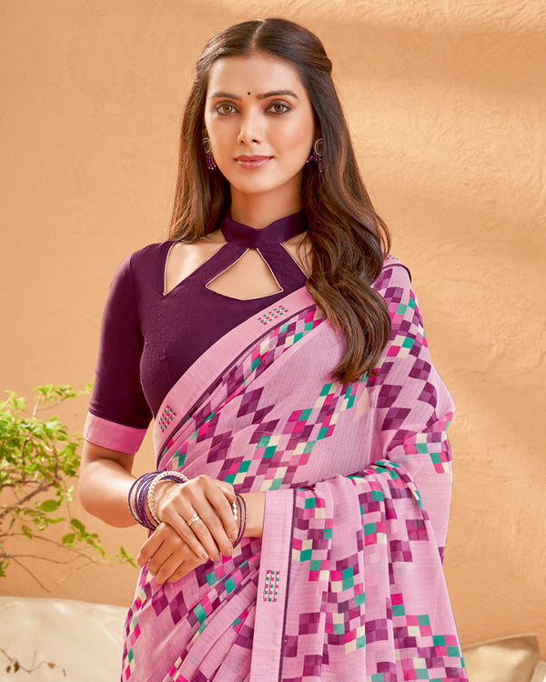 Vishal Prints Light Magenta Printed Georgette Saree With Fancy Border