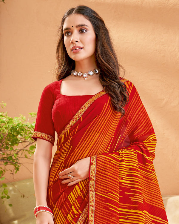 Vishal Prints Tomato Red Printed Georgette Saree With Fancy Border