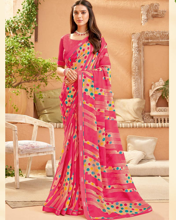 Vishal Prints Blush Pink Printed Georgette Saree With Fancy Border