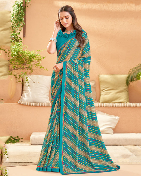 Vishal Prints Teal Green Printed Georgette Saree With Fancy Border