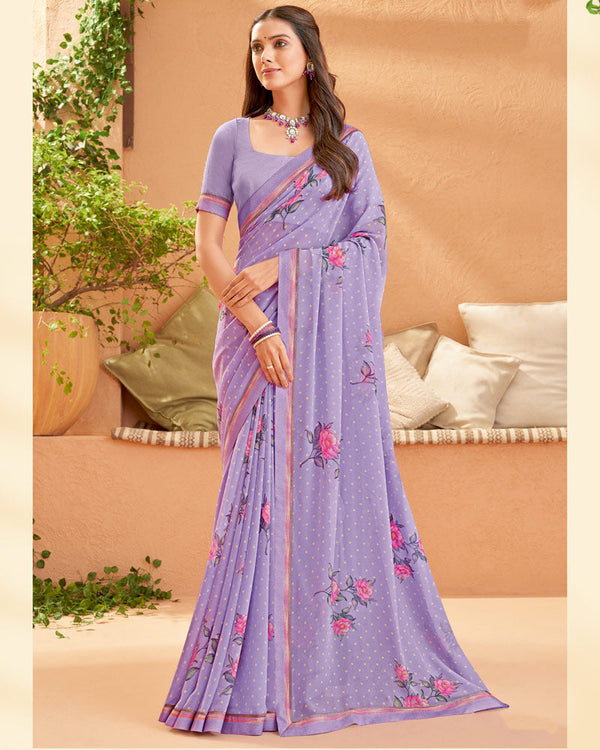 Vishal Prints Pastel Violet Printed Georgette Saree With Fancy Border