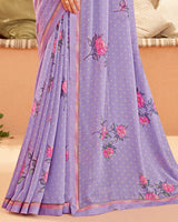 Vishal Prints Pastel Violet Printed Georgette Saree With Fancy Border