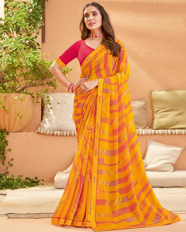 Vishal Prints Saffron Color Printed Georgette Saree With Fancy Border