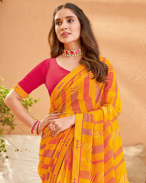 Vishal Prints Saffron Color Printed Georgette Saree With Fancy Border