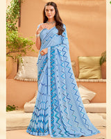 Vishal Prints Pastel Blue Printed Georgette Saree With Fancy Border