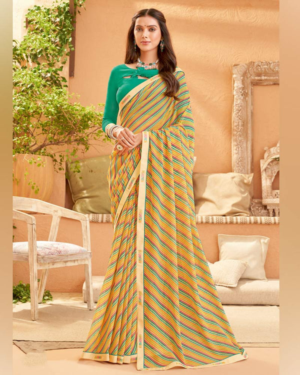 Vishal Prints Sand Brown Printed Georgette Saree With Fancy Border