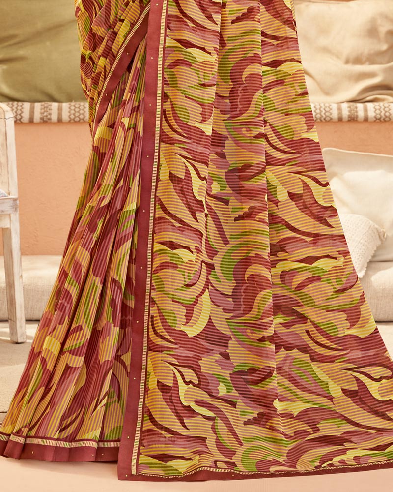 Vishal Prints Brick Red Printed Georgette Saree With Fancy Border