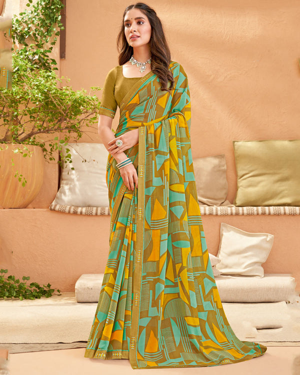 Vishal Prints Dark Sand Printed Georgette Saree With Fancy Border