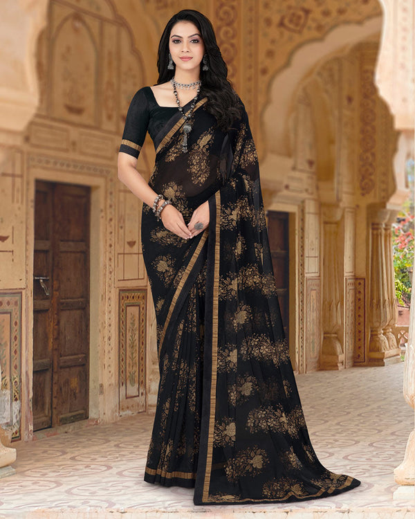 Vishal Prints Black Printed Georgette Saree With Border