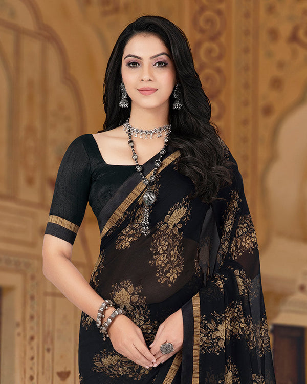 Vishal Prints Black Printed Georgette Saree With Border