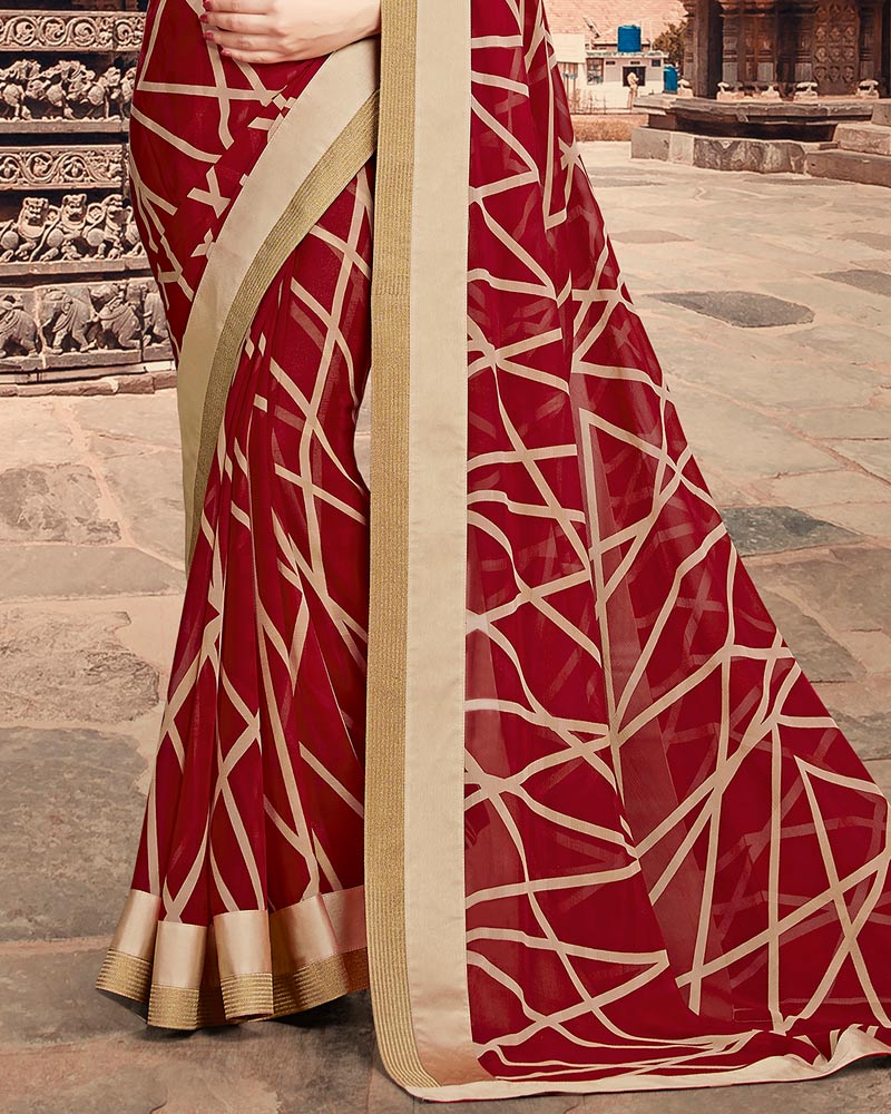 Vishal Prints Maroon Printed Georgette Saree With Border