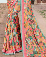 Vishal Prints Pastel Pink Printed Chiffon Saree With Border