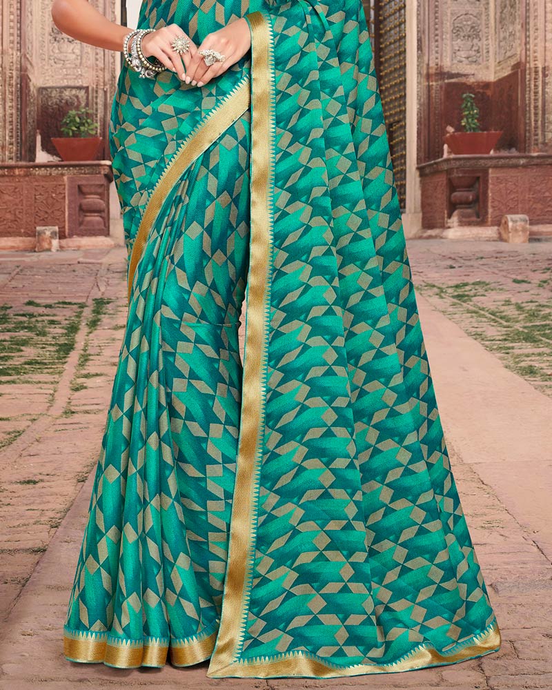 Vishal Prints Teal Green Printed Chiffon Saree With Border